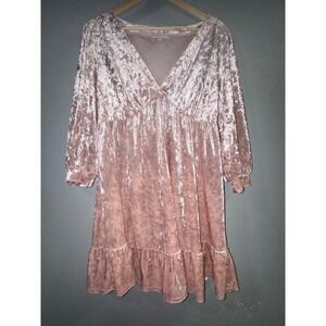 Motherhood Maternity Pink (lotus) Crushed Velvet V-Neck Ruffle Hem Dress Large